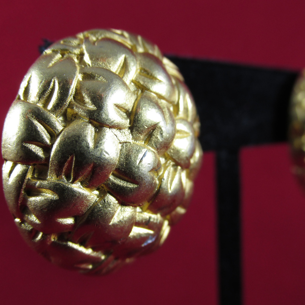 Vintage Givenchy Gold Tone Weave Pierced Earrings